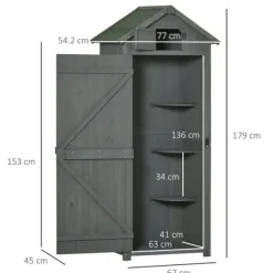 Outlet Havekabinet i træ med vindue & hylder, 77×54,2×179 cm, grå/grøn Skure, Garager & Carports