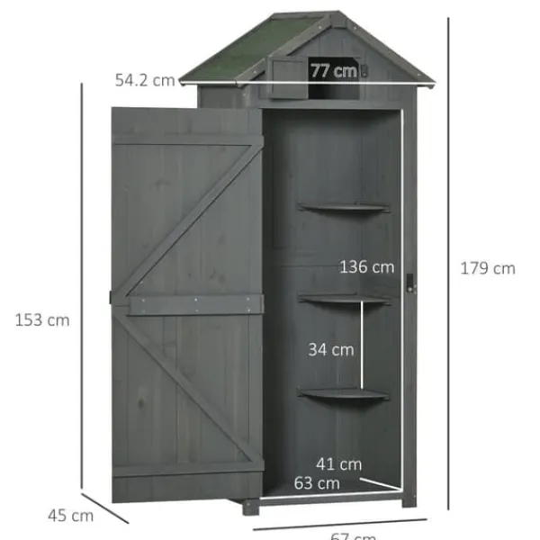 Outlet Havekabinet i træ med vindue & hylder, 77×54,2×179 cm, grå/grøn Skure, Garager & Carports