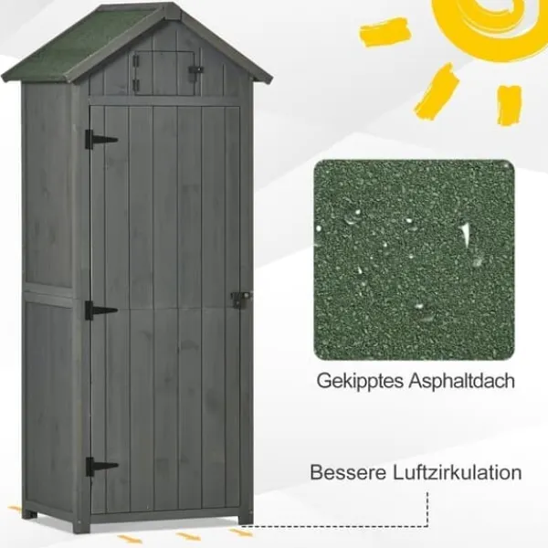 Outlet Havekabinet i træ med vindue & hylder, 77×54,2×179 cm, grå/grøn Skure, Garager & Carports