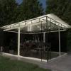 Telte & Lysthuse^Havemøbler pavillon med myggenet og solcelledrevne LED-lys | Farve: Creme | Størrelse: 4x3x2,73 m