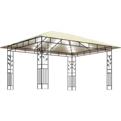 Telte & Lysthuse^Havemøbler pavillon med myggenet og solcelledrevne LED-lys | Farve: Creme | Størrelse: 4x3x2,73 m