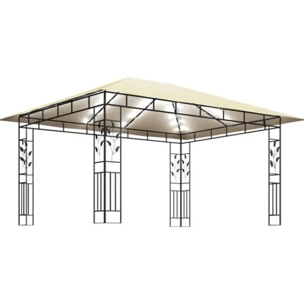 Telte & Lysthuse^Havemøbler pavillon med myggenet og solcelledrevne LED-lys | Farve: Creme | Størrelse: 4x3x2,73 m