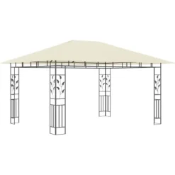 Telte & Lysthuse^Havemøbler pavillon med myggenet og solcelledrevne LED-lys | Farve: Creme | Størrelse: 4x3x2,73 m