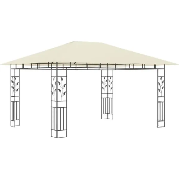 Telte & Lysthuse^Havemøbler pavillon med myggenet og solcelledrevne LED-lys | Farve: Creme | Størrelse: 4x3x2,73 m