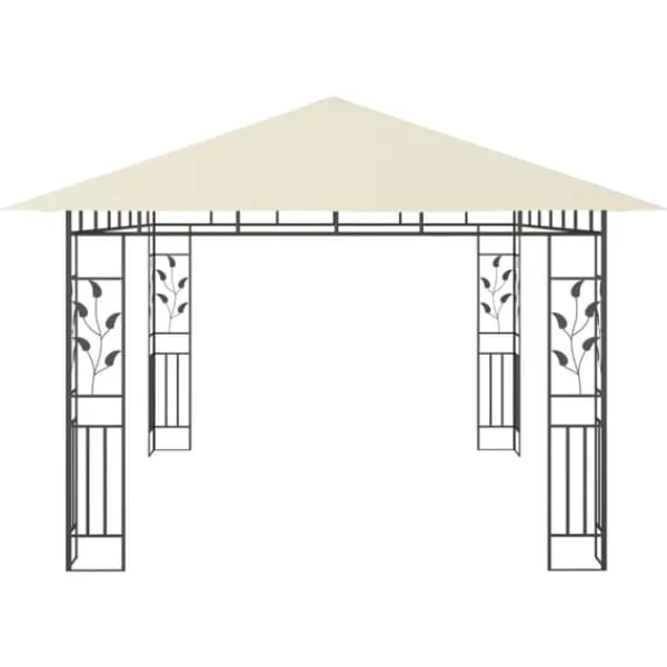 Telte & Lysthuse^Havemøbler pavillon med myggenet og solcelledrevne LED-lys | Farve: Creme | Størrelse: 4x3x2,73 m
