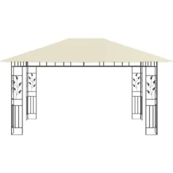 Telte & Lysthuse^Havemøbler pavillon med myggenet og solcelledrevne LED-lys | Farve: Creme | Størrelse: 4x3x2,73 m