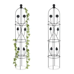 Krukker & Plantebeholdere^Haveobelisk, sæt med 2 metal planteunderstøtninger, 103x20 cm, sort