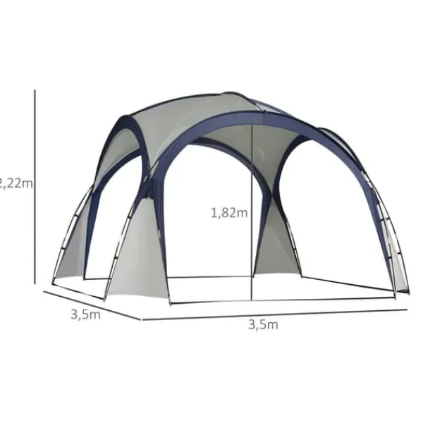 Telte & Lysthuse^Have-/partytelt 3,5×3,5×2,3 m, solbeskyttelse, glasfiber & polyester, creme/blå