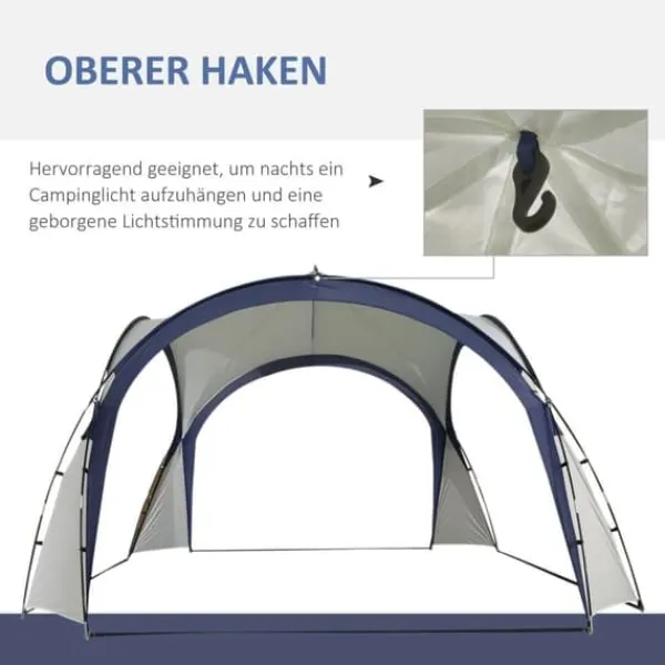 Telte & Lysthuse^Have-/partytelt 3,5×3,5×2,3 m, solbeskyttelse, glasfiber & polyester, creme/blå