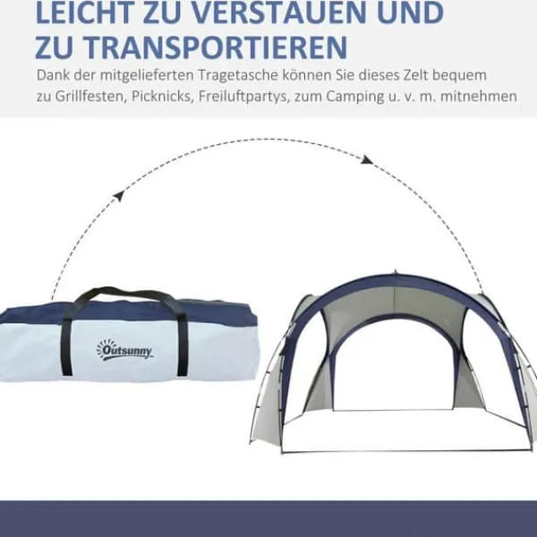 Telte & Lysthuse^Have-/partytelt 3,5×3,5×2,3 m, solbeskyttelse, glasfiber & polyester, creme/blå