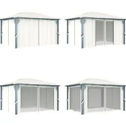 Outlet Havepavillon med gardin 400x300 cm aluminium cremefarvet - Pavillon - Pavilloner - Home & Living Telte & Lysthuse