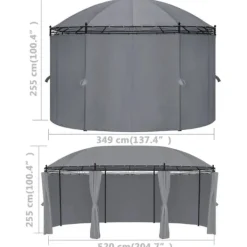 Telte & Lysthuse^Havepavillon med gardiner - Stærkt stålstel | Størrelse: 520x349x255 cm | Farve: Antracitgrå
