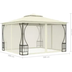 Telte & Lysthuse^Havepavillon med net 300x300 cm - Ideel til udendørs begivenheder | Farve: Creme