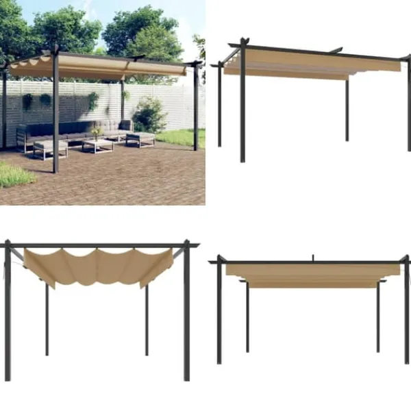 Buer, Spalier, Lysthuse Uden Tag^Havepavillon med sammenrulleligt tag 4x3 m gråbrun - Havepavillon - Havepavilloner - Home & Living