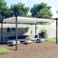 Best Havepavillon med sammenrulleligt tag - UV-resistent & vandafvisende | Størrelse: 4x3 m | Farve: Creme Buer, Spalier, Lysthuse Uden Tag