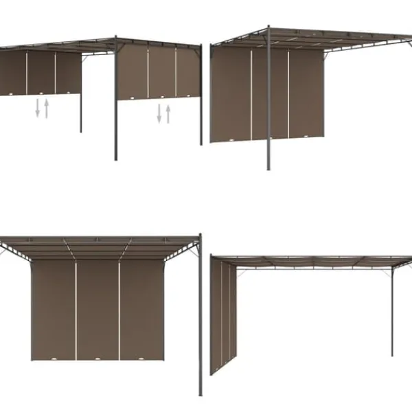 Outlet Havepavillon med sidegardin 4x3x2,25 m gråbrun - Markise - Markiser - Home & Living Buer, Spalier, Lysthuse Uden Tag