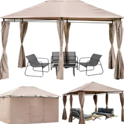 Telte & Lysthuse^Havepavillon 3x4m med SIDEVÆGGE og gardiner, vandtæt, STÆRKT TELT