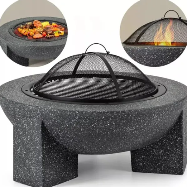 Pejse^Havepejs til terrasse eller grund - Mørk granit + grill + poker