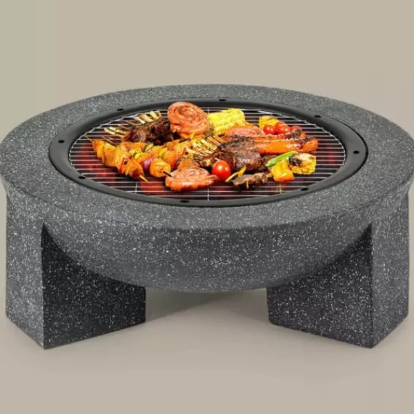 Pejse^Havepejs til terrasse eller grund - Mørk granit + grill + poker