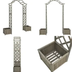 Buer, Spalier, Lysthuse Uden Tag^Havepergola med plantekasse massivt fyrretræ grå - Pergola - Pergolaer - Home & Living