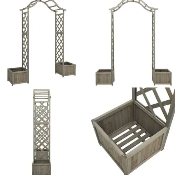 Buer, Spalier, Lysthuse Uden Tag^Havepergola med plantekasse massivt fyrretræ grå - Pergola - Pergolaer - Home & Living