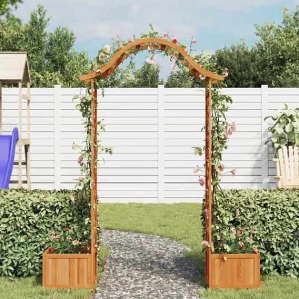 Buer, Spalier, Lysthuse Uden Tag^Havepergola med plantekasser i massivt fyrretræ | Farve: Natur | Størrelse: Standard