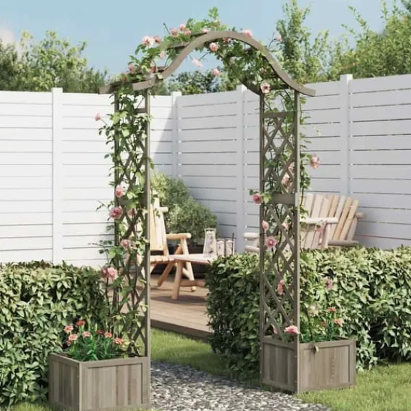 Hot Havepergola med plantekasser - Massivt fyrretræ | Farve: Grå Buer, Spalier, Lysthuse Uden Tag