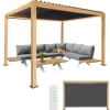 Buer, Spalier, Lysthuse Uden Tag^Havepergola 3x4 m ALUMINIUM 4 gardiner SIDE LED-belysning FJERNBETJENING