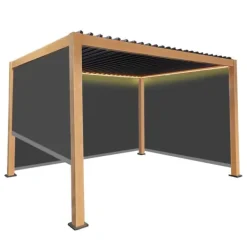 Buer, Spalier, Lysthuse Uden Tag^Havepergola 3x4 m ALUMINIUM 4 gardiner SIDE LED-belysning FJERNBETJENING