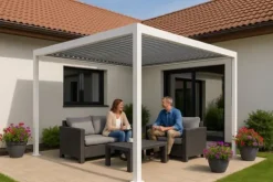 Online Havepergola 3x4 m med JUSTERBART ALUMINIUMSTAG, hvid, til TERRASSE, stærk Buer, Spalier, Lysthuse Uden Tag
