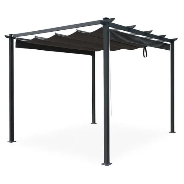 Buer, Spalier, Lysthuse Uden Tag^Havepergola 3x4 m stål 2,4 m vandtæt med 4 sidemarkiser