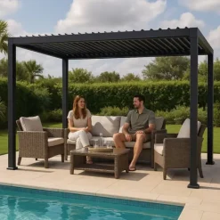Clearance HAVEPergola 3x4m justerbart lameltag ANTRACIT terrasse ALUMINIUM Buer, Spalier, Lysthuse Uden Tag