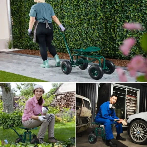 Best Havesæde med opbevaring, 45-54x43x82 cm Støtte Med Hjul, Sæder & Knæbeskyttelse Til Havepleje