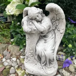 Clearance Haveskulptur Betonfigur Grå Engel Havedekorationer