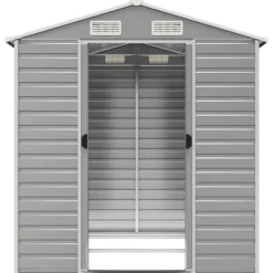 Sale Haveskur i galvaniseret stål - Multifunktionel opbevaring | Størrelse: 191x215x198 cm | Farve: Lysegrå Skure, Garager & Carports