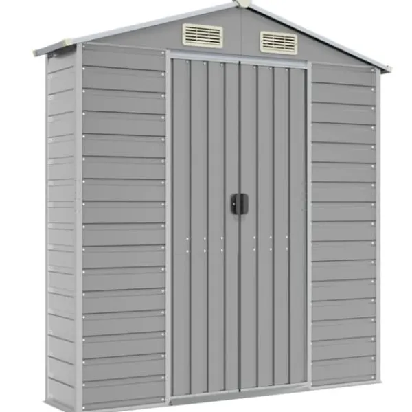 Sale Haveskur i galvaniseret stål - Multifunktionel opbevaring | Størrelse: 191x215x198 cm | Farve: Lysegrå Skure, Garager & Carports