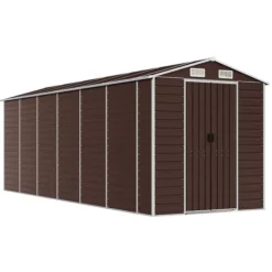 Hot Haveskur i galvaniseret stål - Multifunktionelt opbevaringsskur | Størrelse: 191x555x198 cm | Farve: Brun Skure, Garager & Carports
