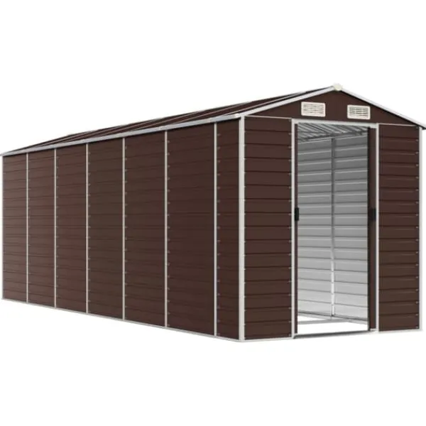 Hot Haveskur i galvaniseret stål - Multifunktionelt opbevaringsskur | Størrelse: 191x555x198 cm | Farve: Brun Skure, Garager & Carports