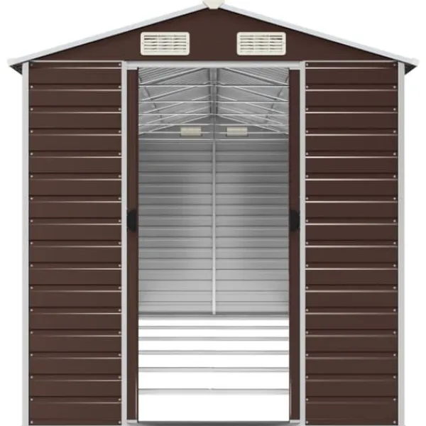 Hot Haveskur i galvaniseret stål - Multifunktionelt opbevaringsskur | Størrelse: 191x555x198 cm | Farve: Brun Skure, Garager & Carports