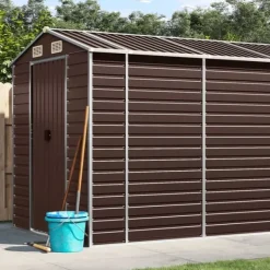 Clearance Haveskur i galvaniseret stål - Robust opbevaringsløsning | Farve: Brun | Størrelse: 191x470x198 cm Skure, Garager & Carports