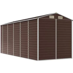 Clearance Haveskur i galvaniseret stål - Robust opbevaringsløsning | Farve: Brun | Størrelse: 191x470x198 cm Skure, Garager & Carports