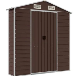 Clearance Haveskur i galvaniseret stål - Robust opbevaringsløsning | Farve: Brun | Størrelse: 191x470x198 cm Skure, Garager & Carports