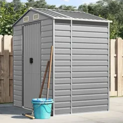 Skure, Garager & Carports^Haveskur i galvaniseret stål - Opbevaring og værktøjsbeskyttelse | Farve: Lysegrå | Størrelse: 191x130x198 cm