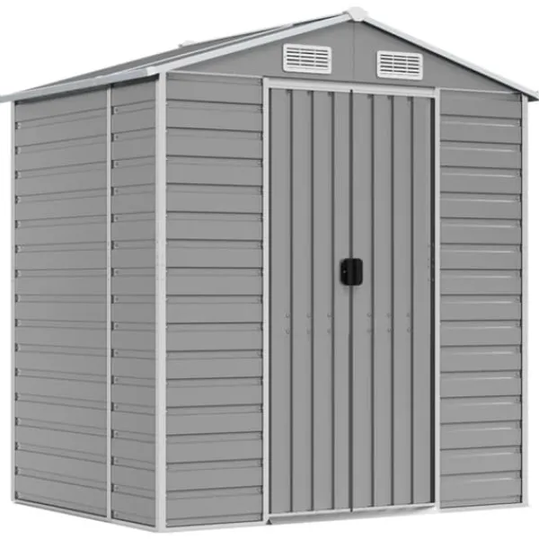 Skure, Garager & Carports^Haveskur i galvaniseret stål - Opbevaring og værktøjsbeskyttelse | Farve: Lysegrå | Størrelse: 191x130x198 cm