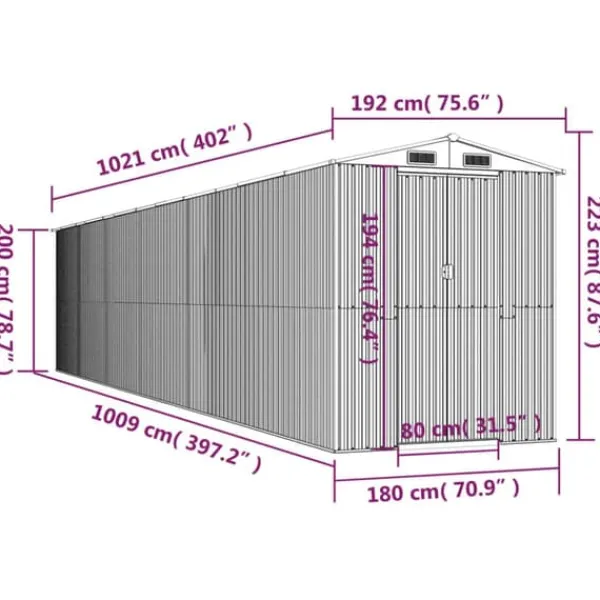Haveskur i galvaniseret stål - Rummelig opbevaringsløsning | Farve: Lysegrå | Størrelse: 192x102x223 cm Skure, Garager & Carports
