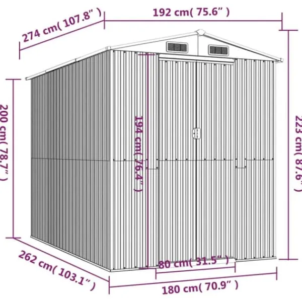 Skure, Garager & Carports^Haveskur i galvaniseret stål til værktøj og haven | Farve: Grøn | Størrelse: 192x274x223 cm
