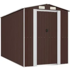 Skure, Garager & Carports^Haveskur i galvaniseret stål - Opbevaringsløsning til værktøj | Farve: Mørkebrun | Størrelse: 192x357x223 cm