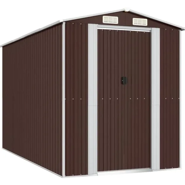 Skure, Garager & Carports^Haveskur i galvaniseret stål - Opbevaringsløsning til værktøj | Farve: Mørkebrun | Størrelse: 192x357x223 cm