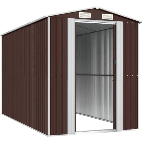 Skure, Garager & Carports^Haveskur i galvaniseret stål - Opbevaringsløsning til værktøj | Farve: Mørkebrun | Størrelse: 192x357x223 cm