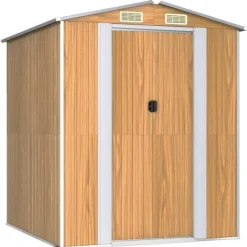 Skure, Garager & Carports^Haveskur i galvaniseret stål - Rummelig opbevaringsløsning | Farve: Lysebrun | Størrelse: 192x191x223 cm
